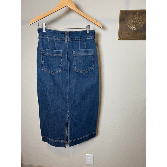 Women's Pilcro Anthropologie Seamed Denim Blue‎ Jean Midi Skirt Size 4 - Picture 4 of 5